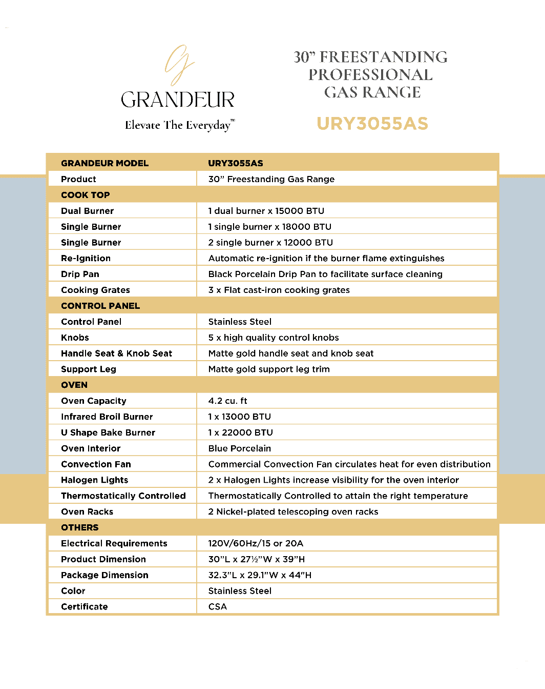 30" RANGE URY3055AS