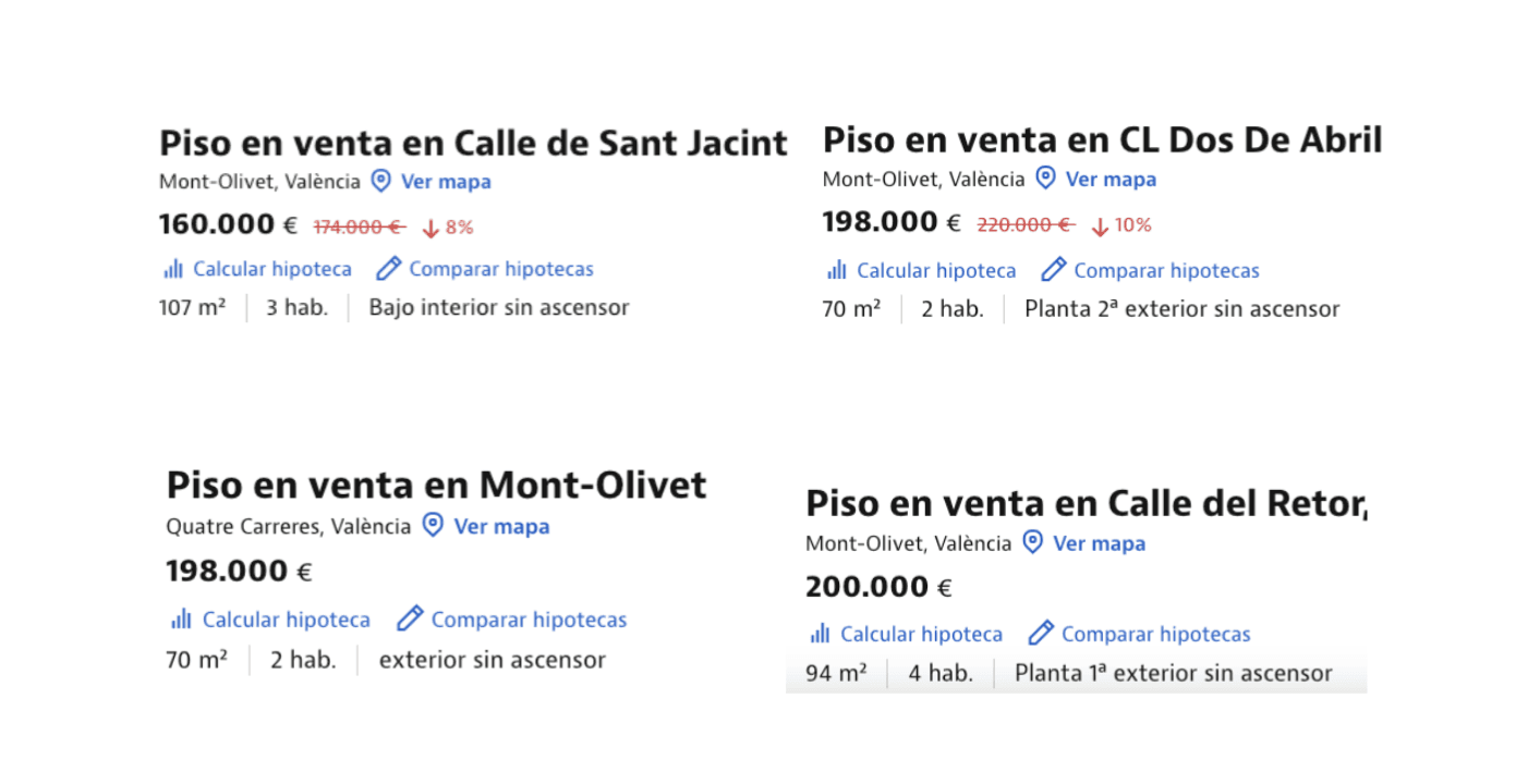 Sample property pricing in Monteolivete, source: idealista, September 2025