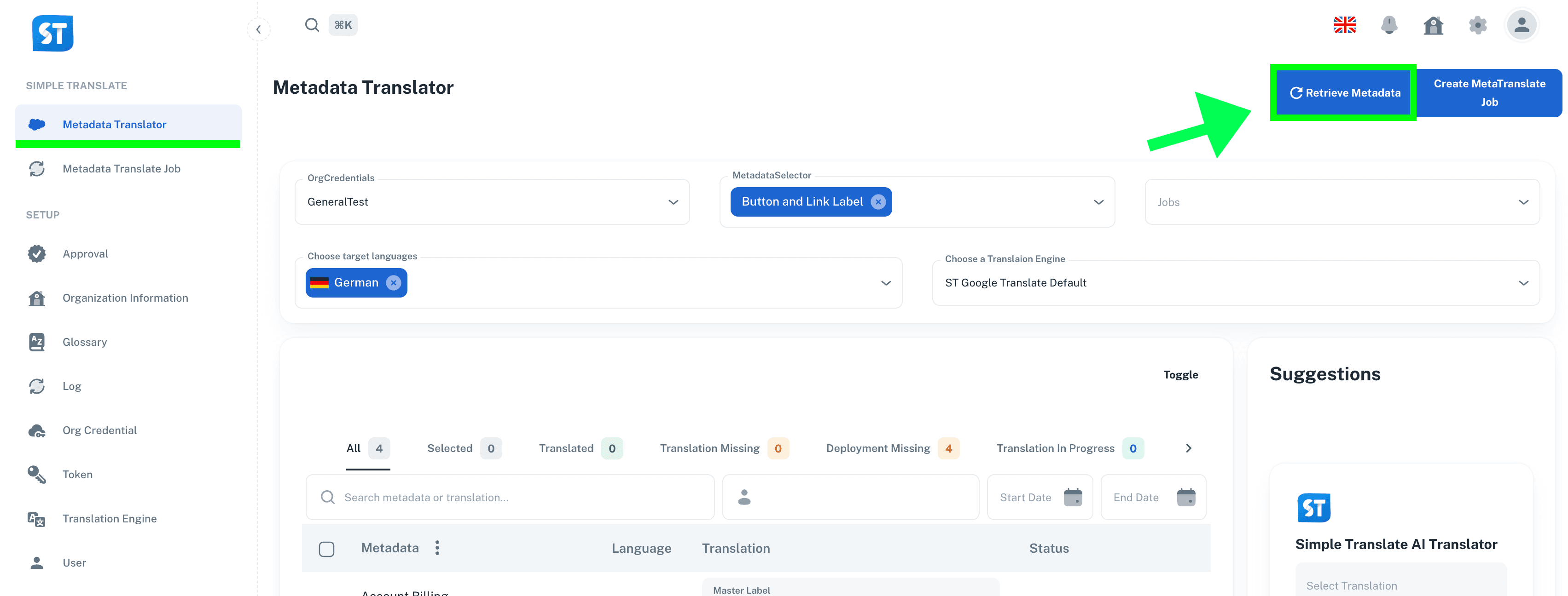 SimpleTranslate Metadata Translation List
