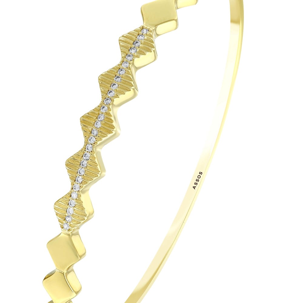 Lüks Tasarım 14 Ayar Altın Kelepçe Bilezik Modern Geometrik Formlu