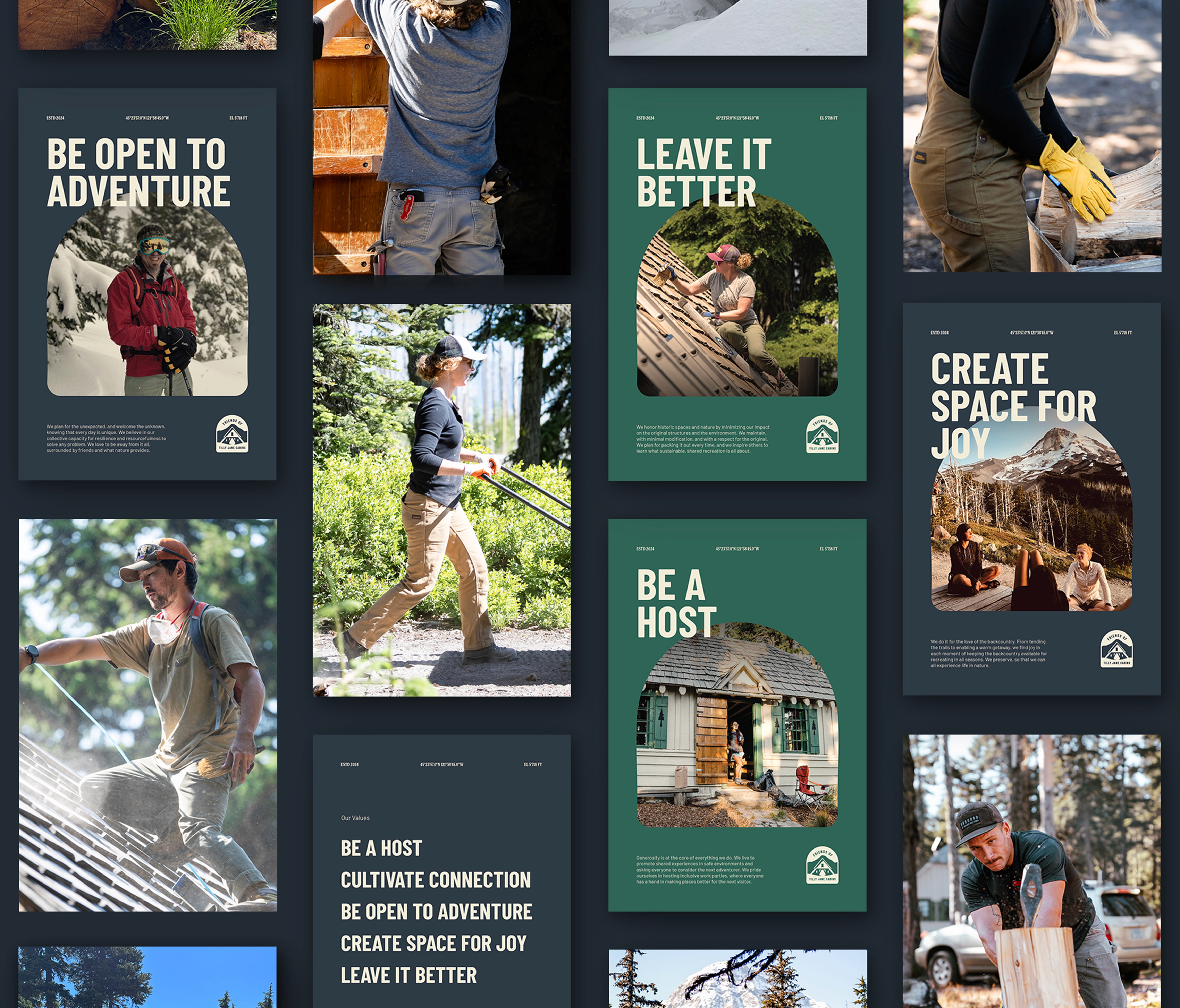 New brand value posters and images of volunteers at annual work parties