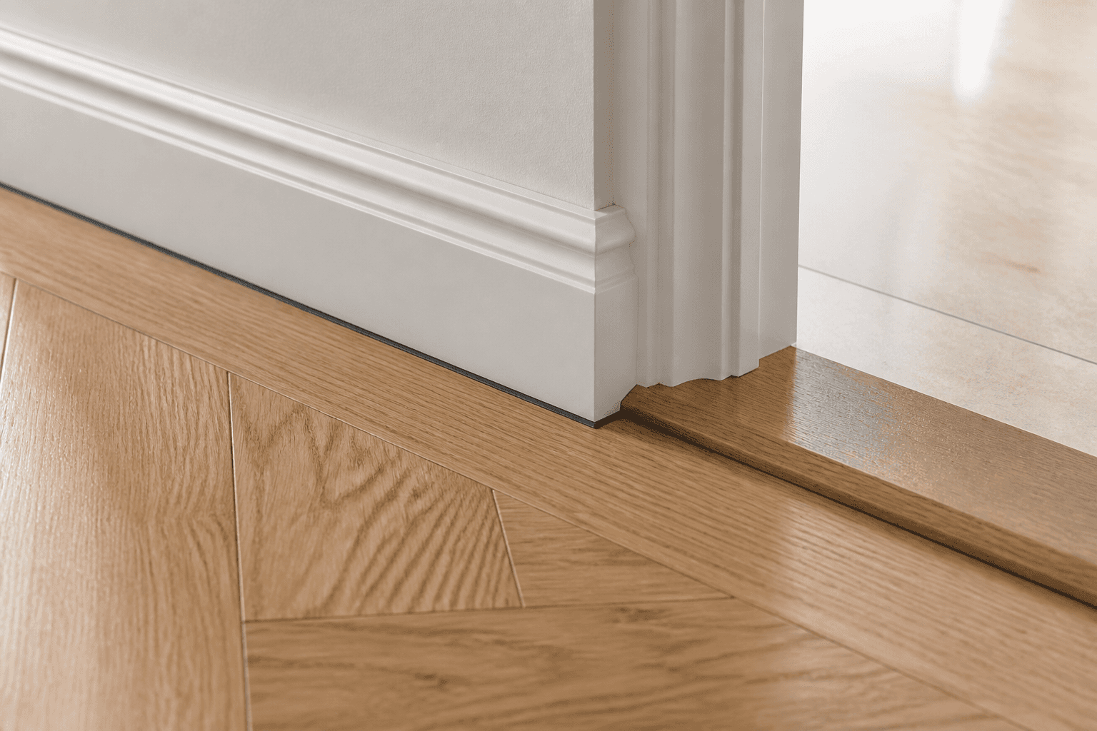 Détail de désolidarisation périphérique entre parquet, sous-couche, mur et plinthe