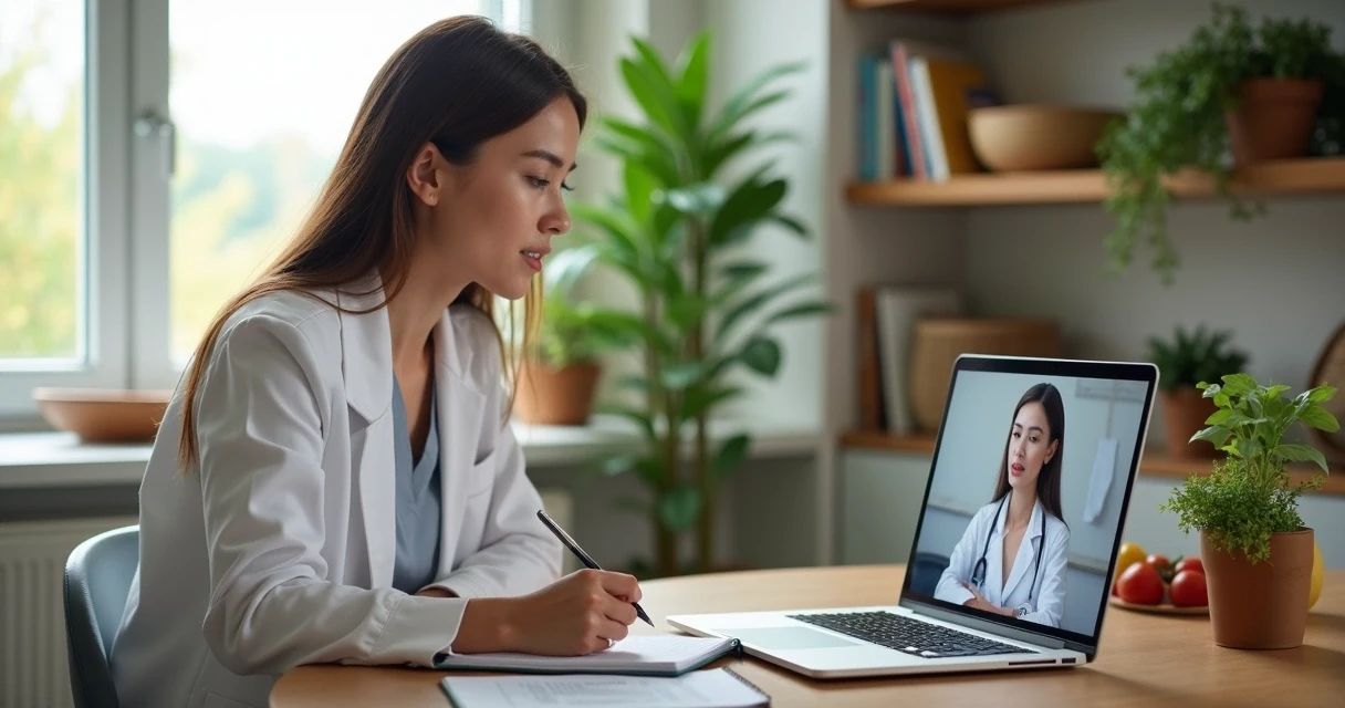 Nutricionista em reunião virtual com consultora 