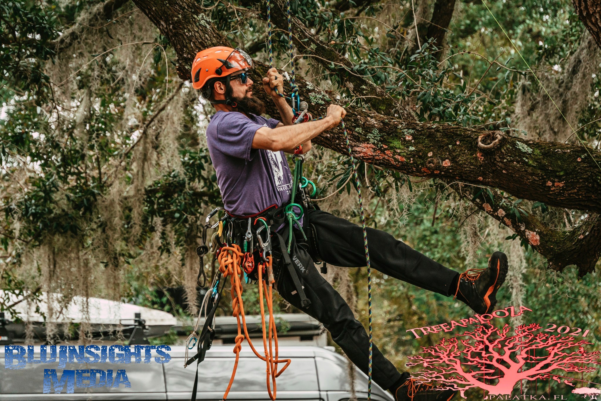 treeapalooza 2021 competitor on rope decending tree