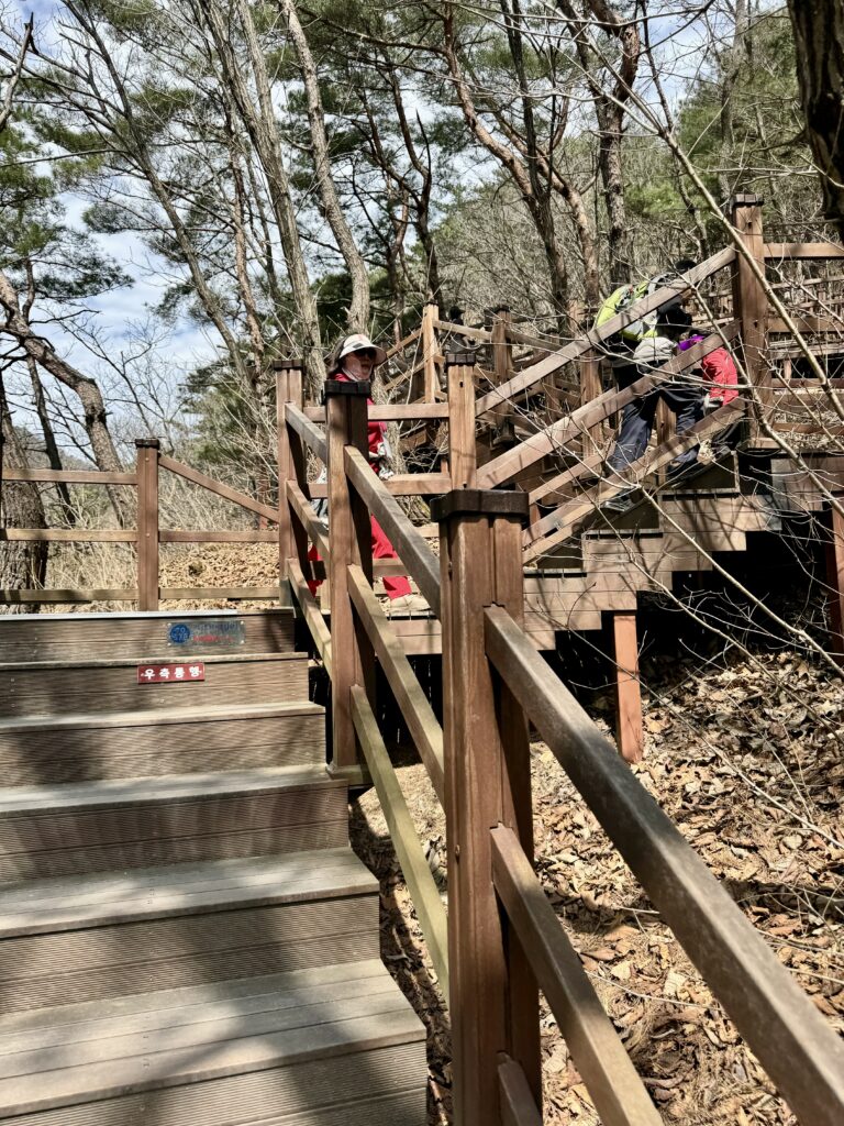The steps leading to the suspension bridge