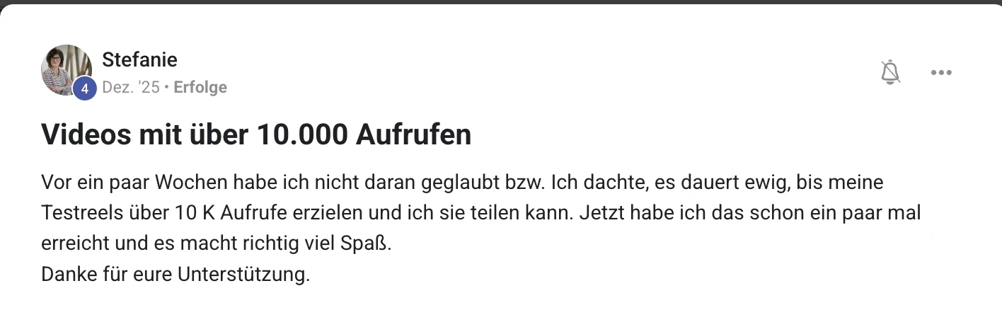 Erfolgsbericht KI Creator Akademie: Stefanie erzielt mehrfach über 10.000 Aufrufe mit Testreels