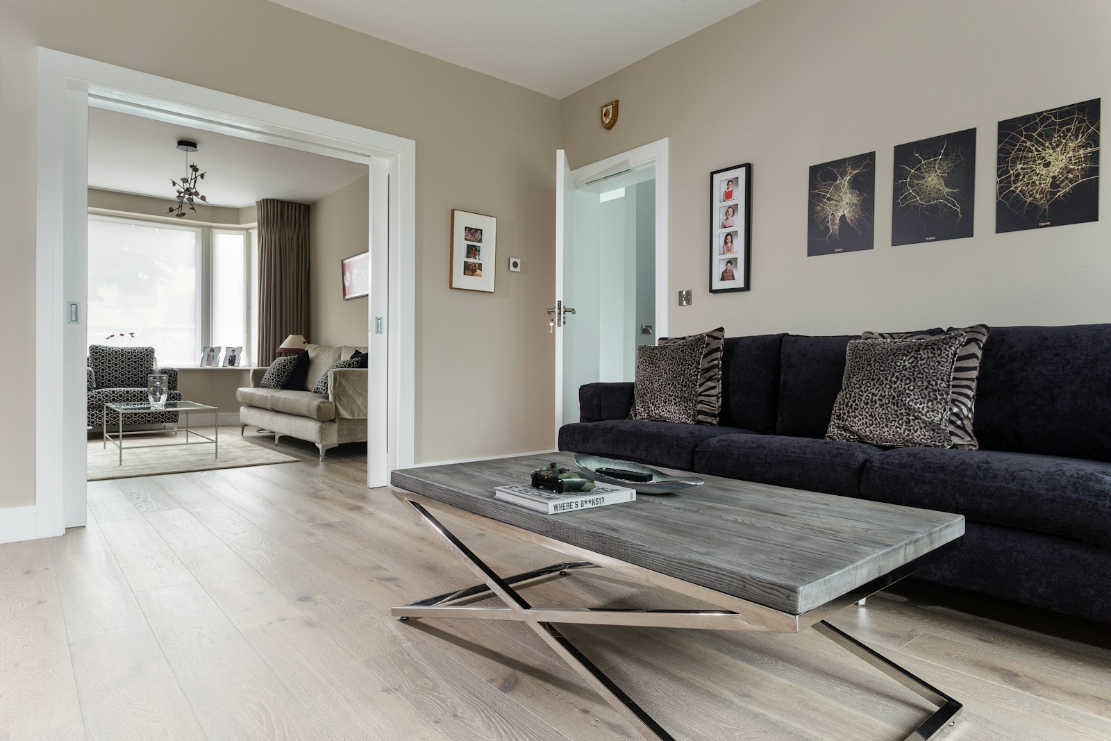 Modern living room with light wood flooring used to represent Flooring Superstore room visualisation
