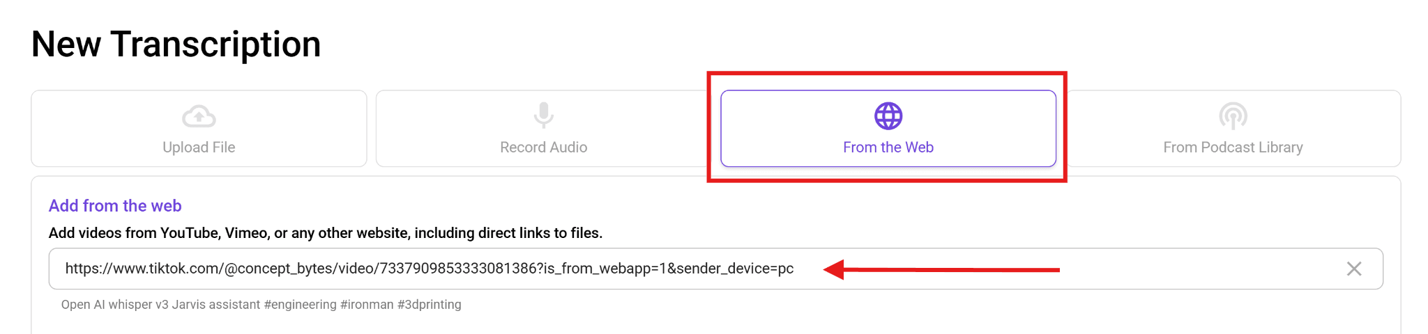 whispertranscribe screenshot interface