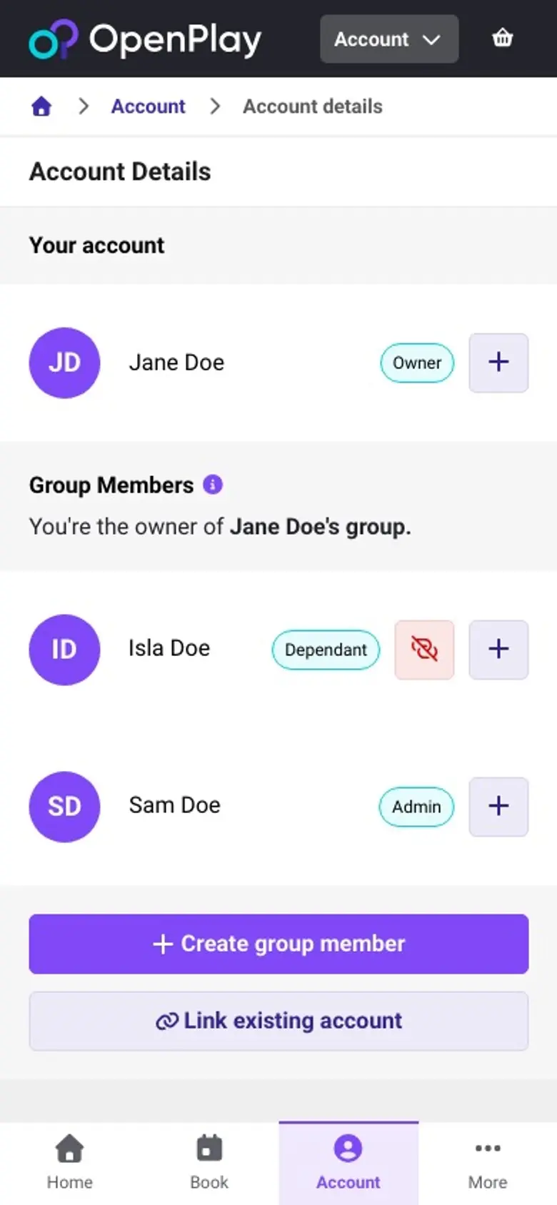 Animation: linking an existing account to your family group