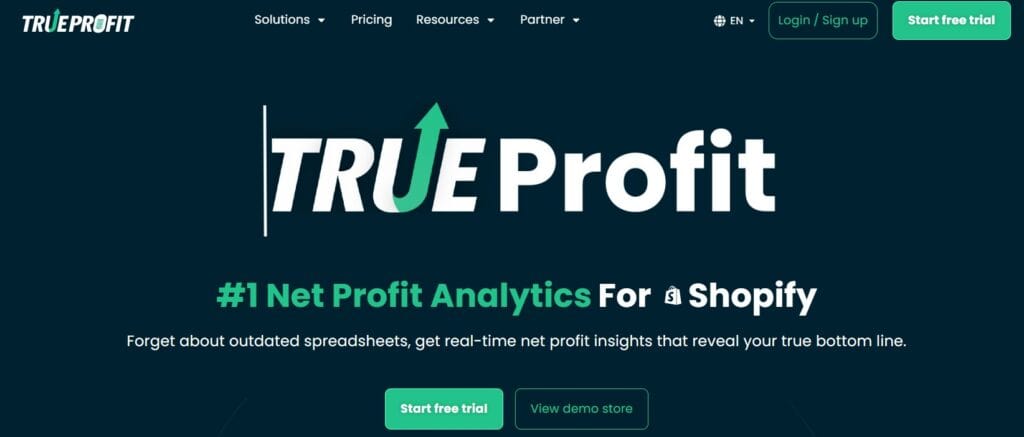 trueprofit homepage screenshot