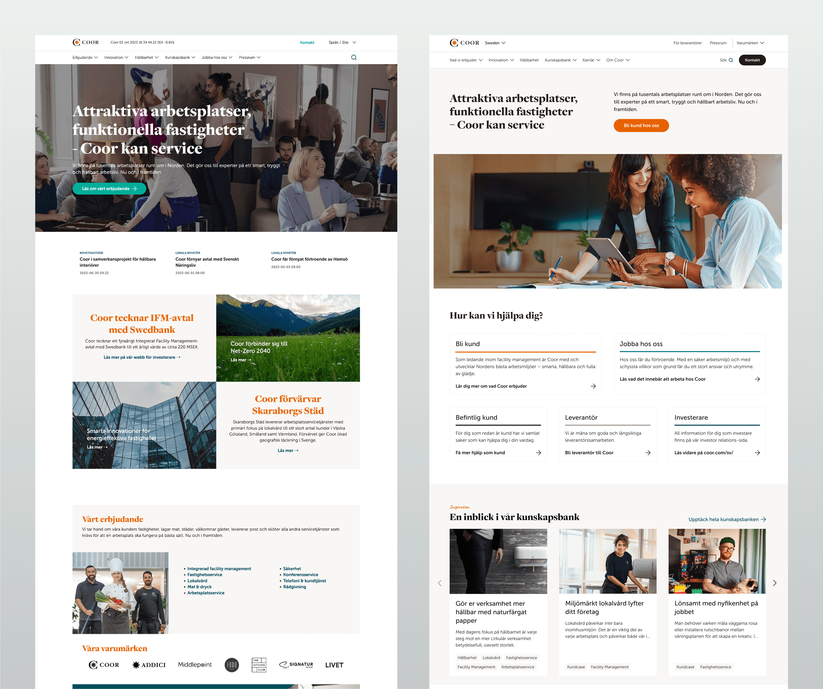 Before and after screenshots on Coor's start page.