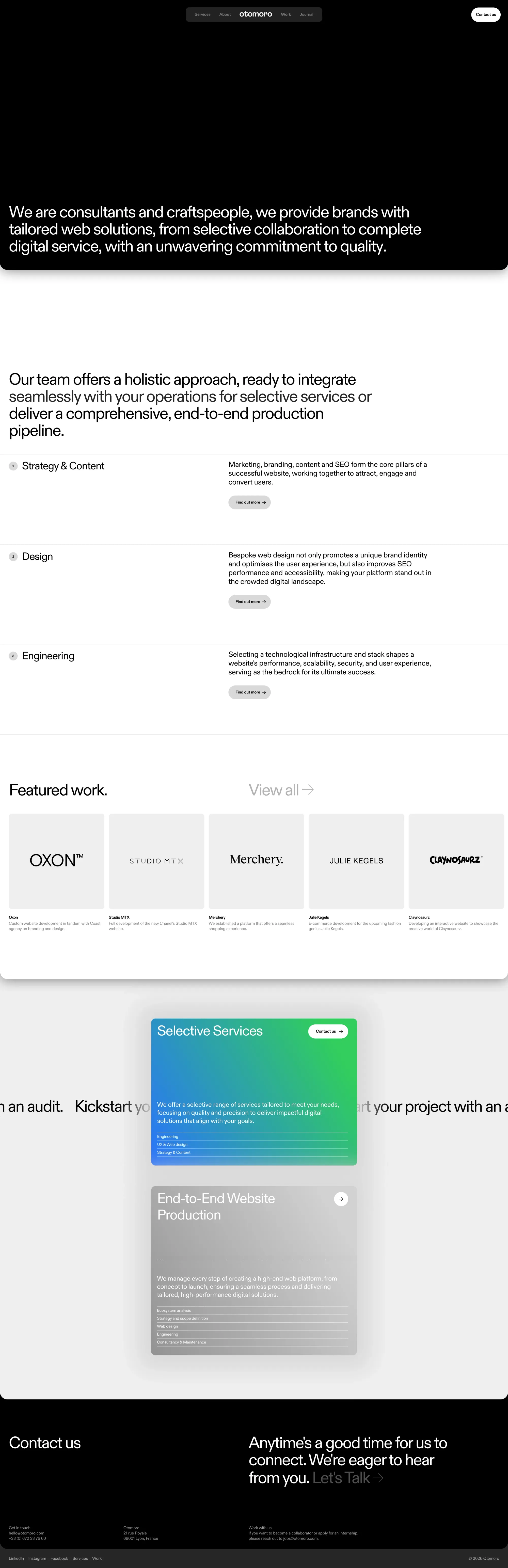 Otomoro portfolio page screenshot showcasing Design and Marketing design