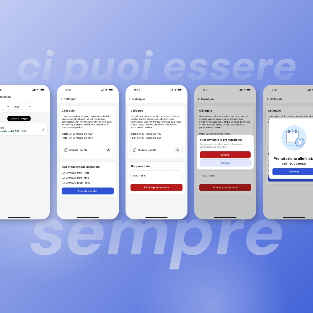 Interfacce del flusso di prenotazione di un colloquio