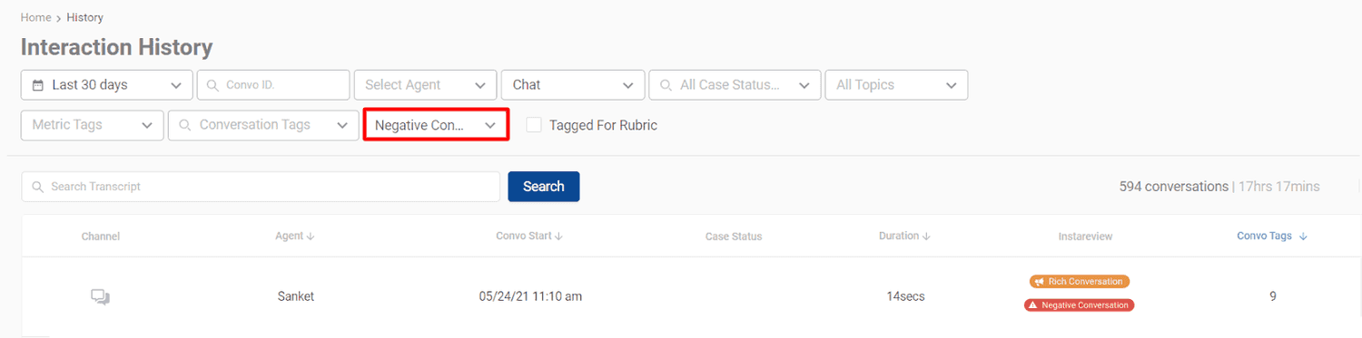Interaction History: Negative Conversation example