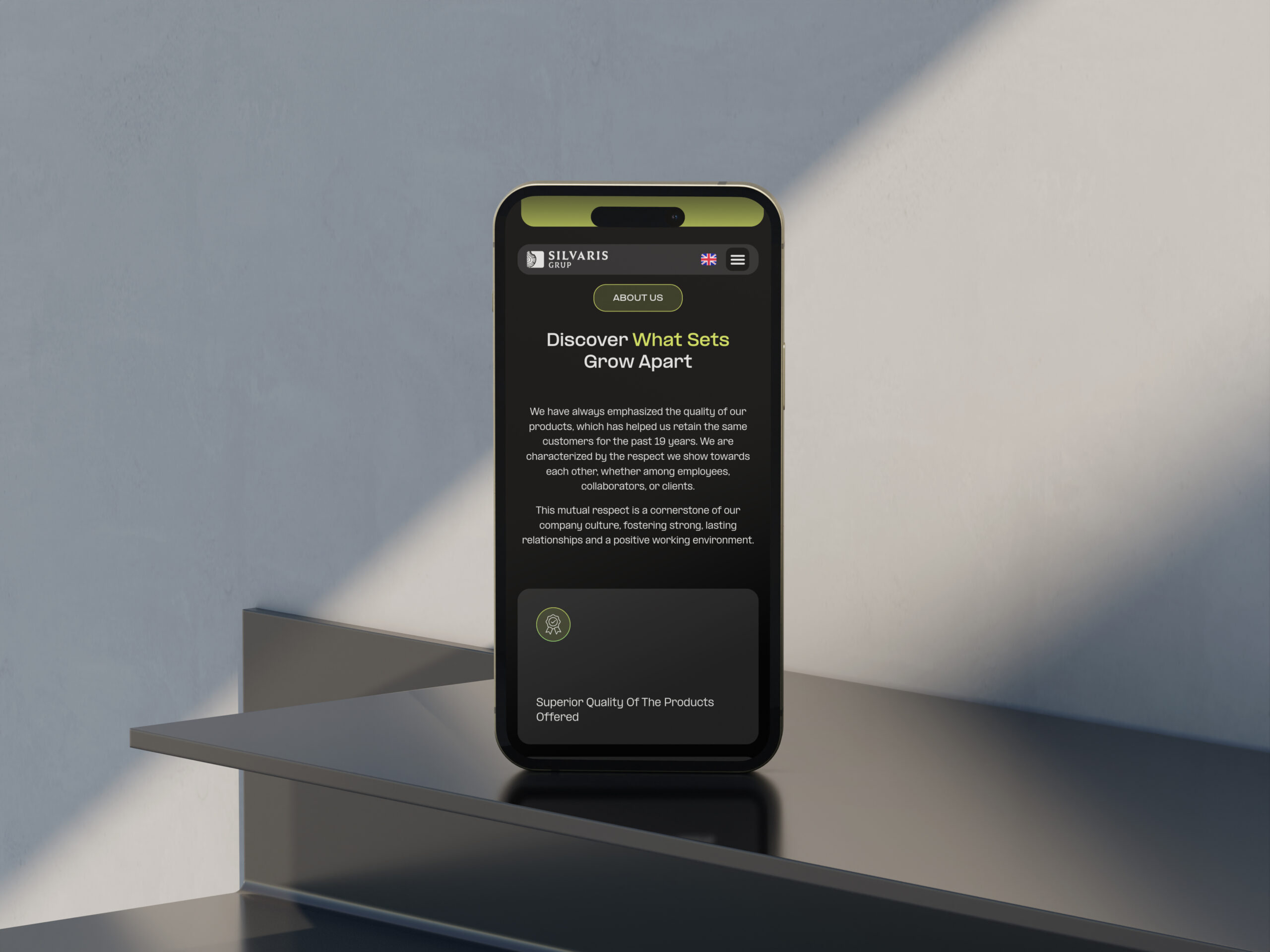 Silvaris - About us page - Phone Ui