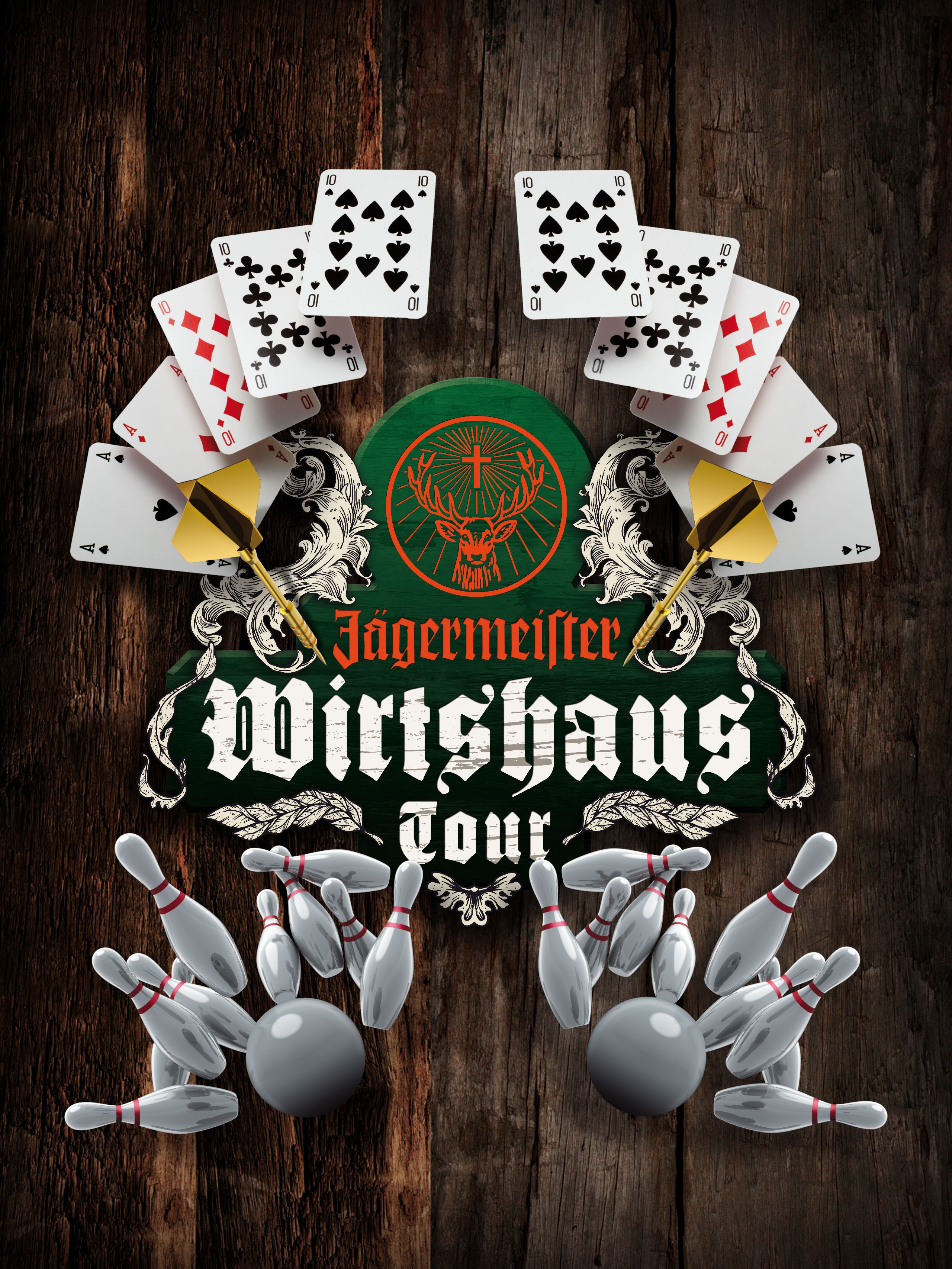 Key Visual für die Jägermeister Wirtshaus Tour – grafisch prägnante Wortmarke mit Bezug zur traditionellen Kneipenkultur