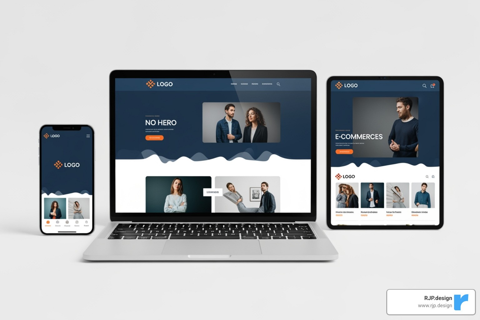 A cohesive brand shown across a laptop, tablet, and phone screen - small business web presence