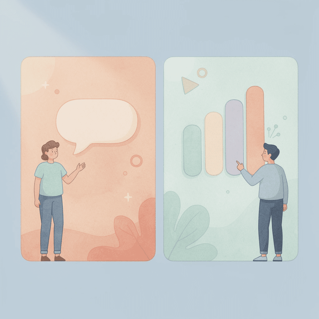 Split scene comparing active AI collaboration versus passive AI reliance