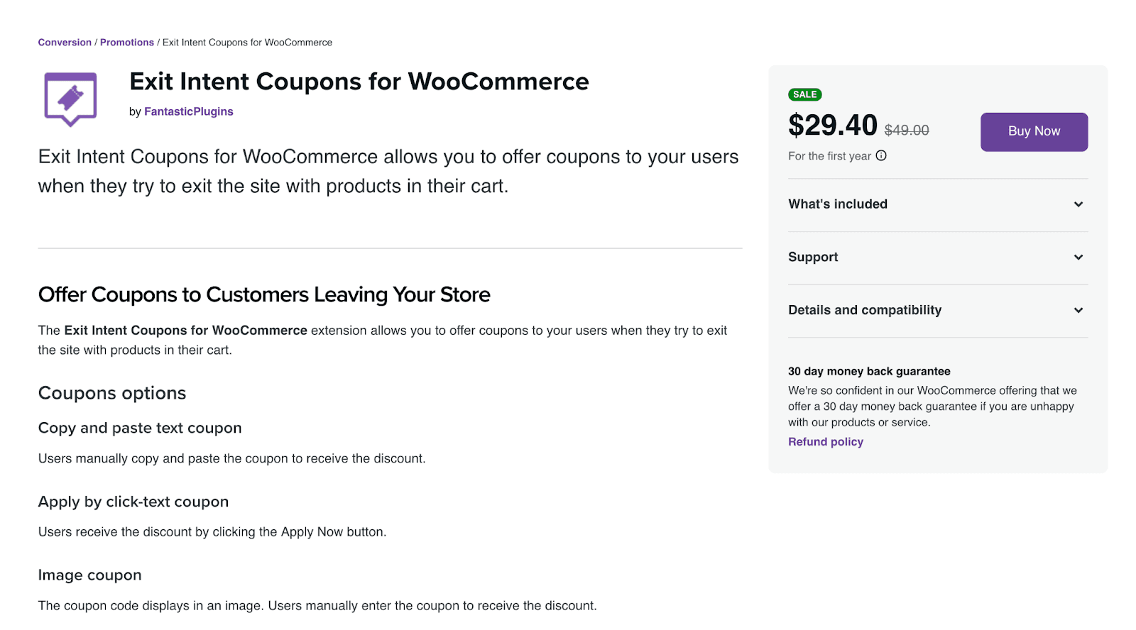 a snapshot of the Exit Intent Coupons for WooCommerce plugin
