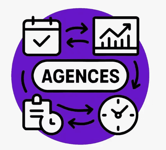 Icône automatisation Make agences marketing posts reporting synchronisation outils
