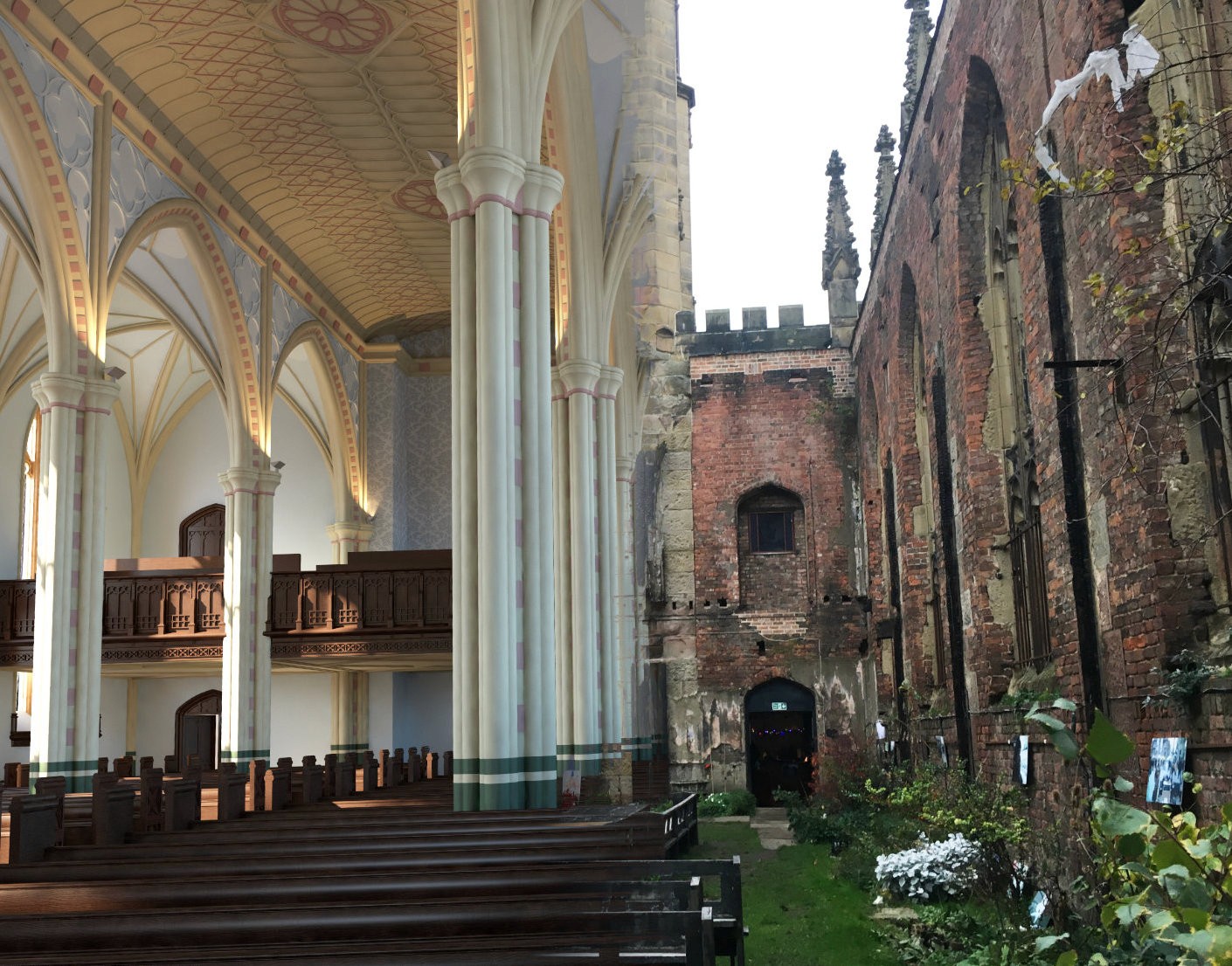 a ruined church being digitally restored