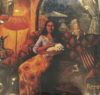 herd of sheep on road painting