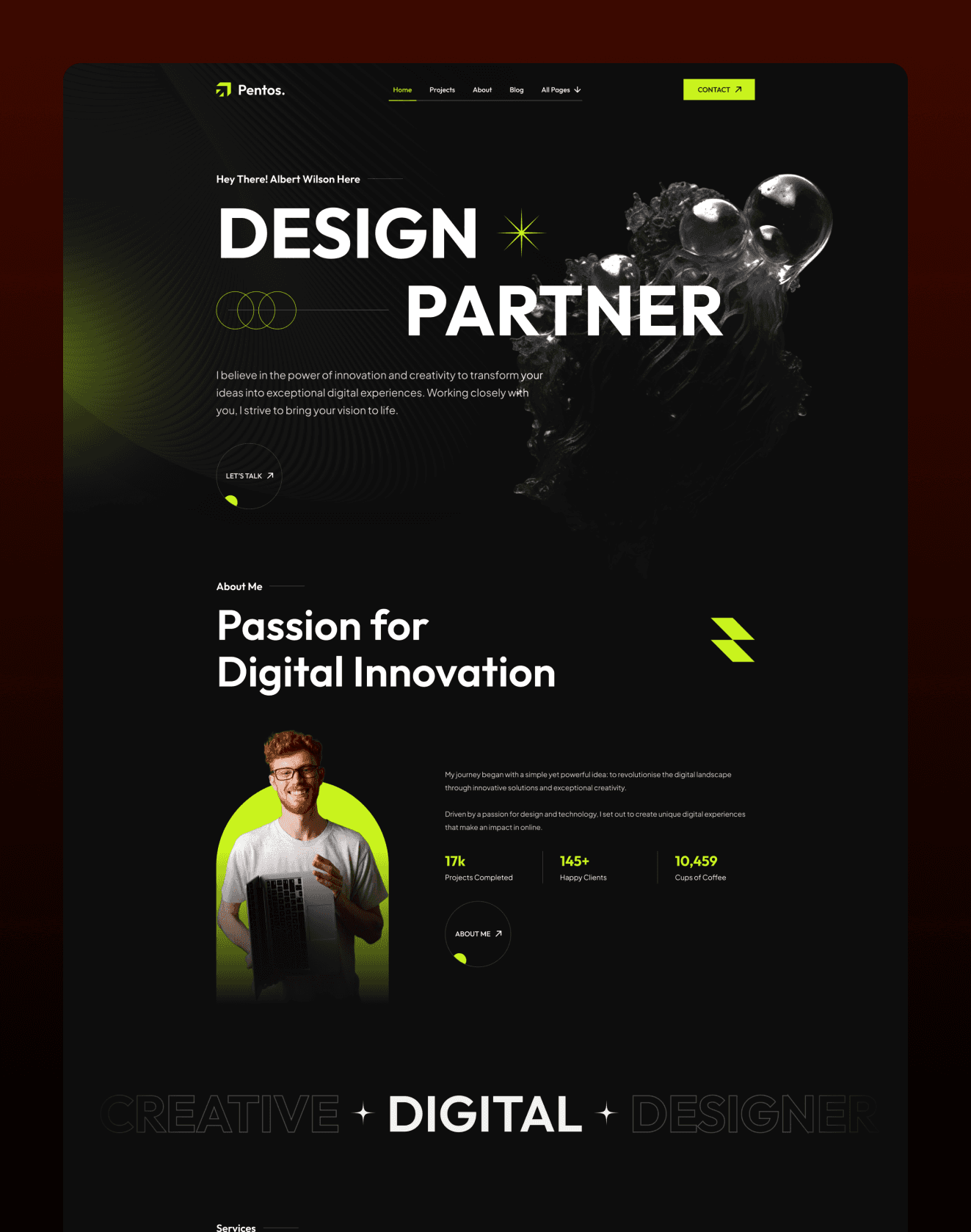 personal portfolio and digital agency framer template of pentaclay