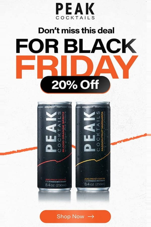 Peak Cocktails ad: Black Friday 20% off