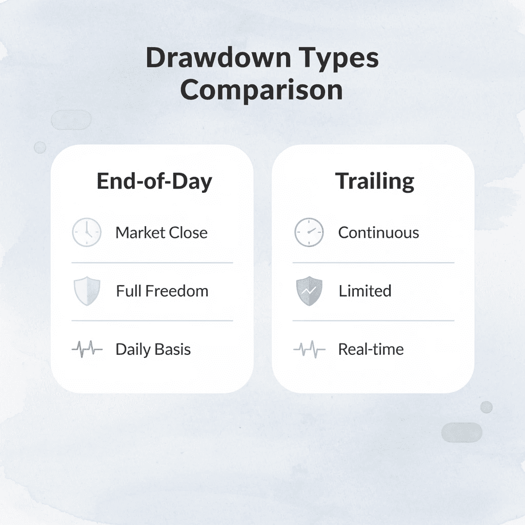 Comparison table of end-of-day vs trailing drawdown features