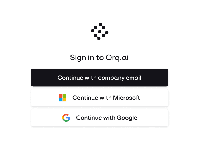 Orq.ai sign in screen