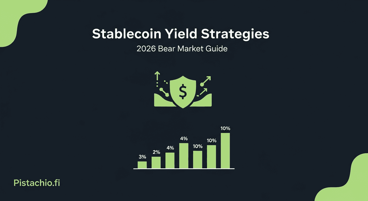 Comparison table of stablecoin yield strategies during the 2026 bear market, showing DeFi lending, fixed-rate vaults, and tokenized treasuries with APY ranges