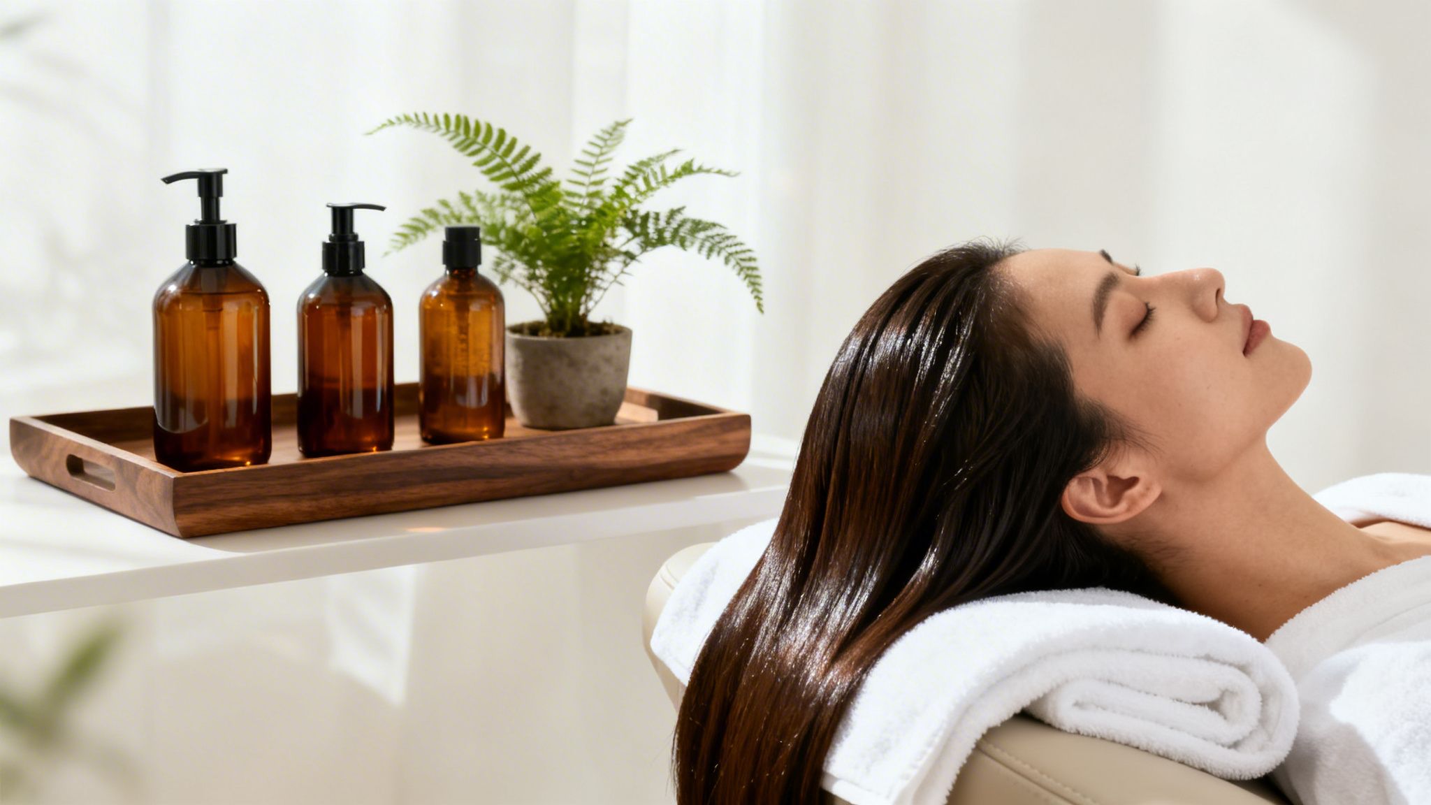 Woman massaging her scalp