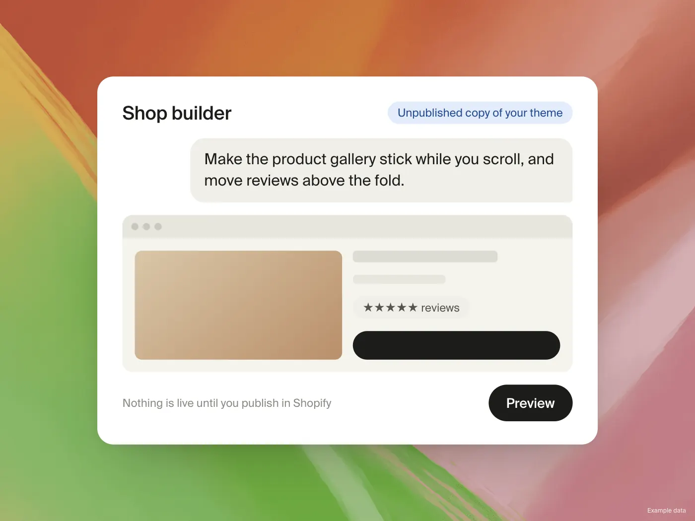 Shop builder in Commerce365 working on an unpublished copy of a Shopify theme