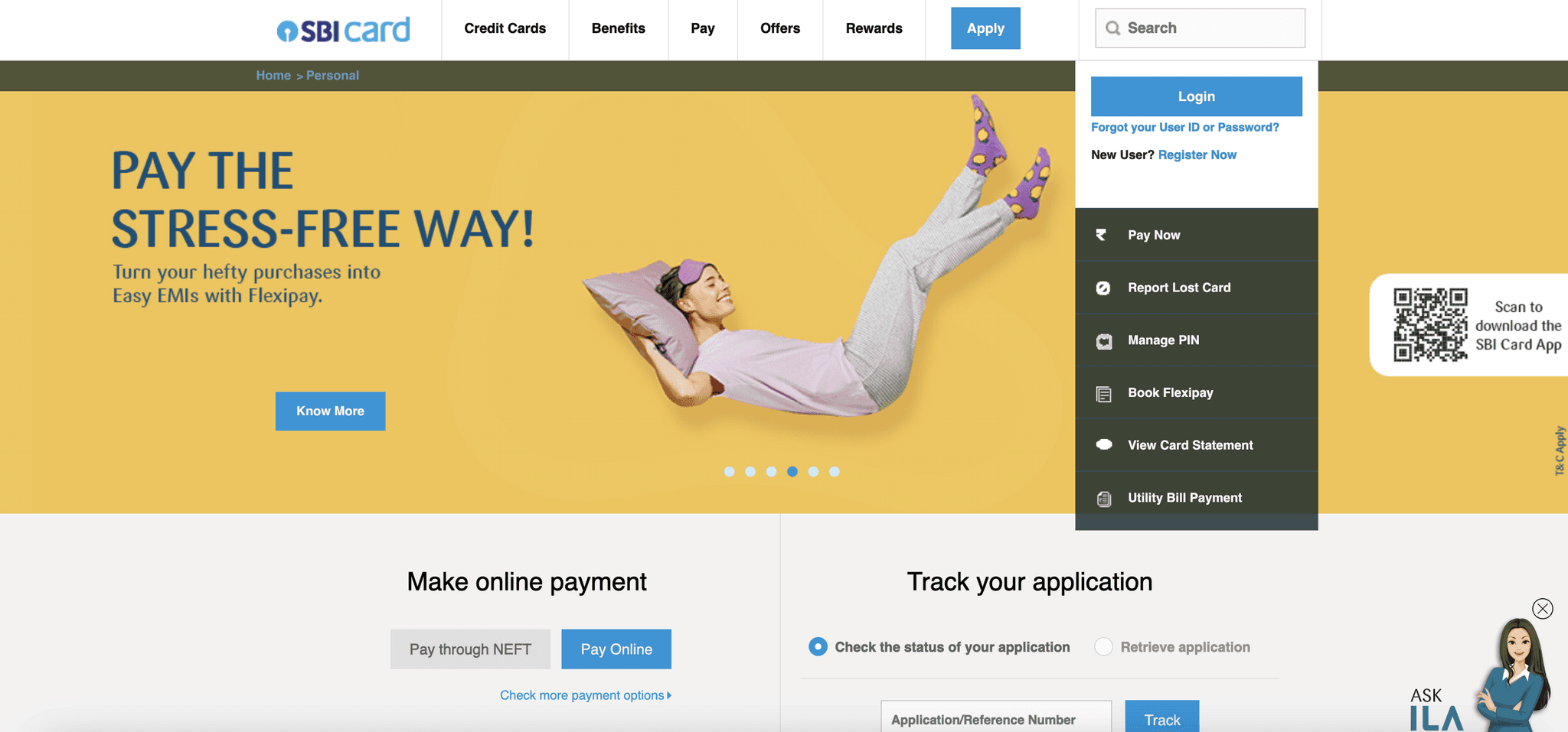 Image of SBI Card landing page