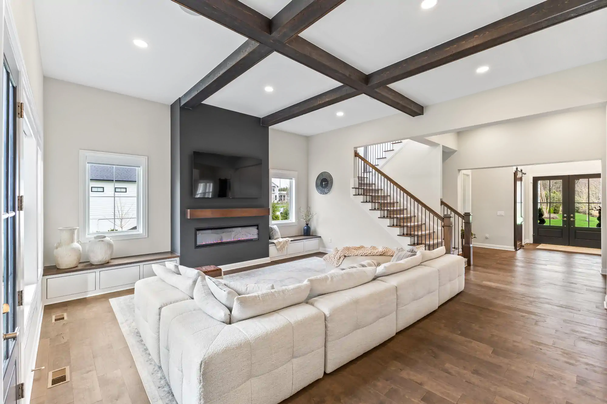 wide angle shot of living room in premium ohio home