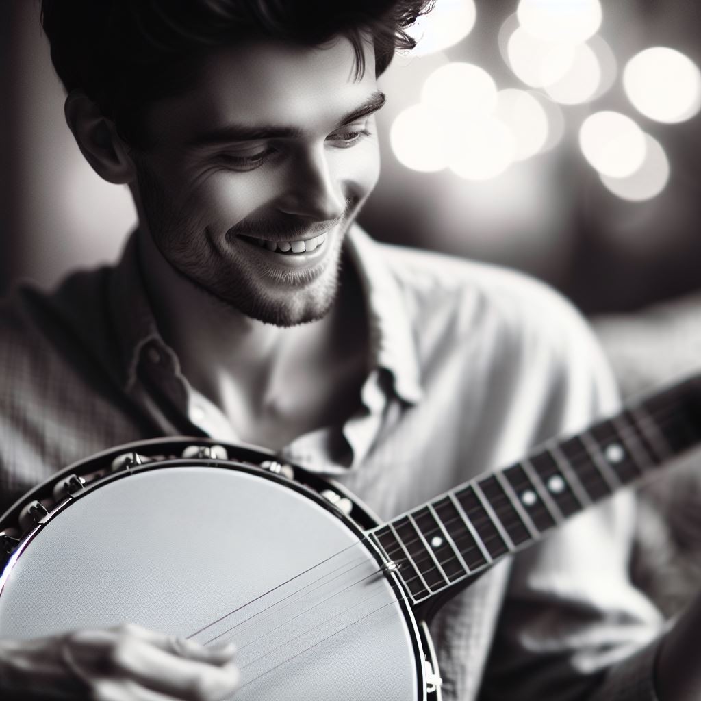 man plays on banjo