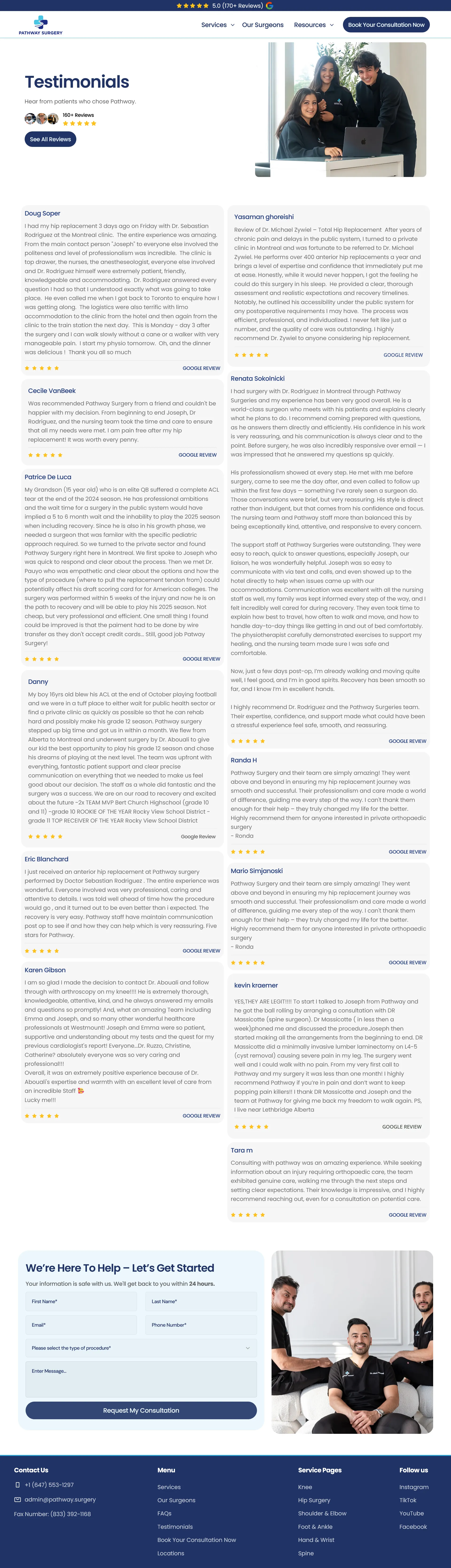 Testimonials - Pathway Surgery website developed & designed by Dreams Agency Mississauga, Ontario