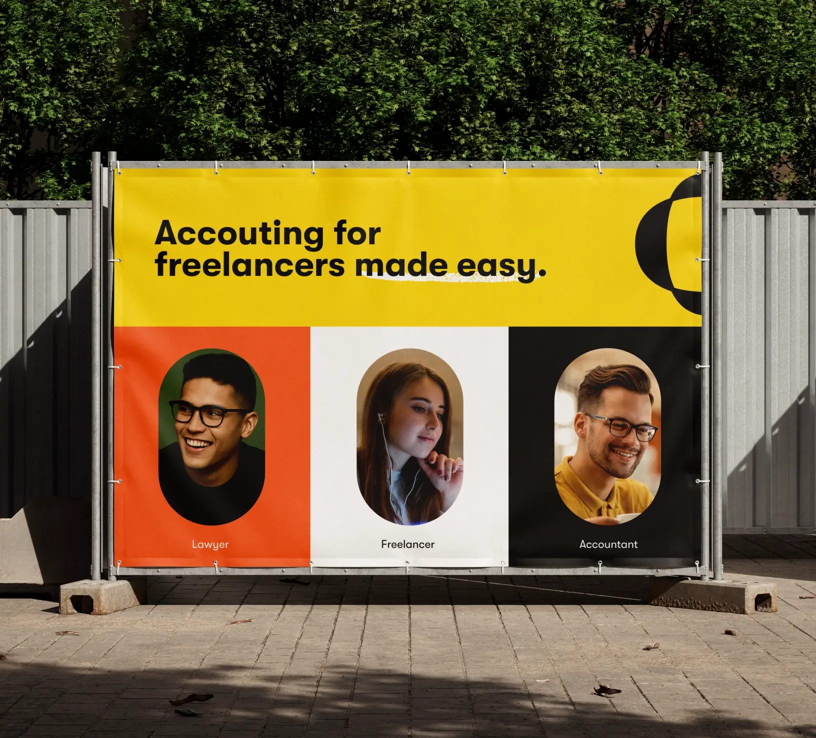 A street bilboard showing 2 different smiling people