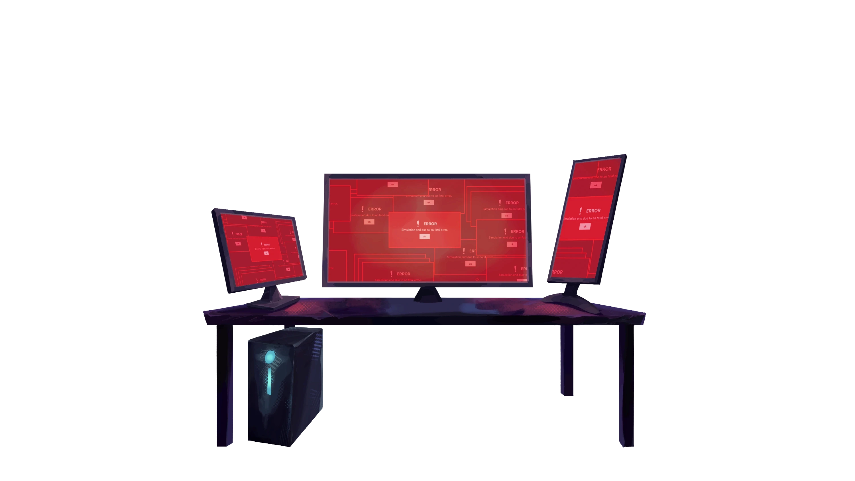 Layer showing the desk and the red, error-filled monitors from the final panel.