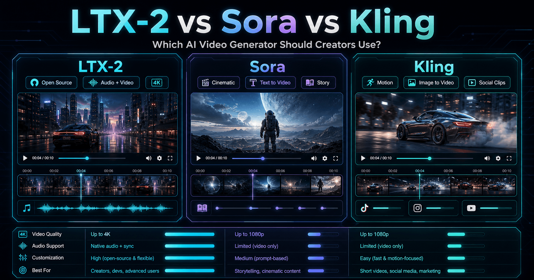 LTX-2 vs Sora vs Kling AI video generator comparison