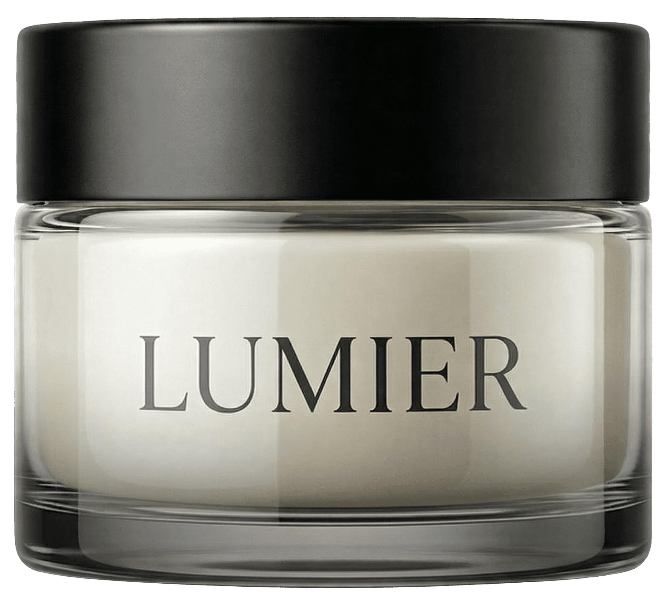 A jar of LUMIER cream with a black lid.