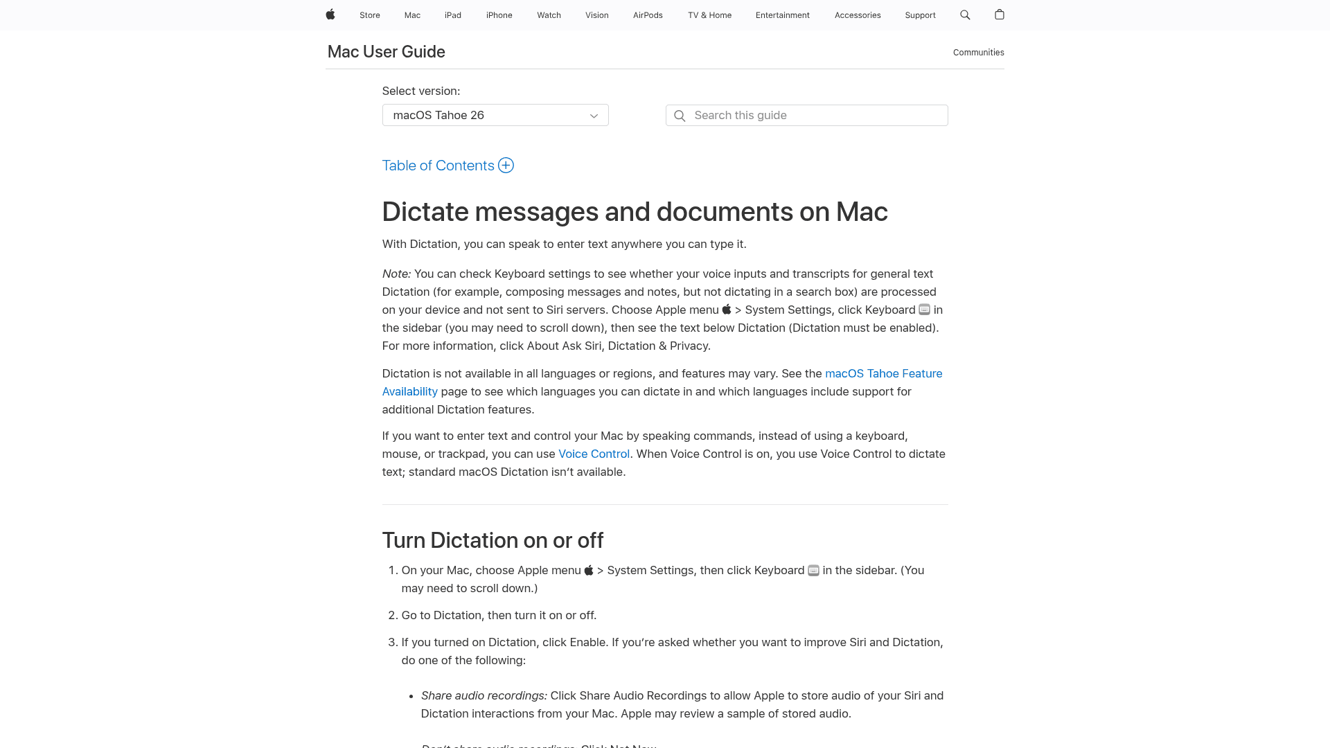Screenshot of https://support.apple.com/guide/mac-help/dictate-messages-and-documents-mh40584/mac