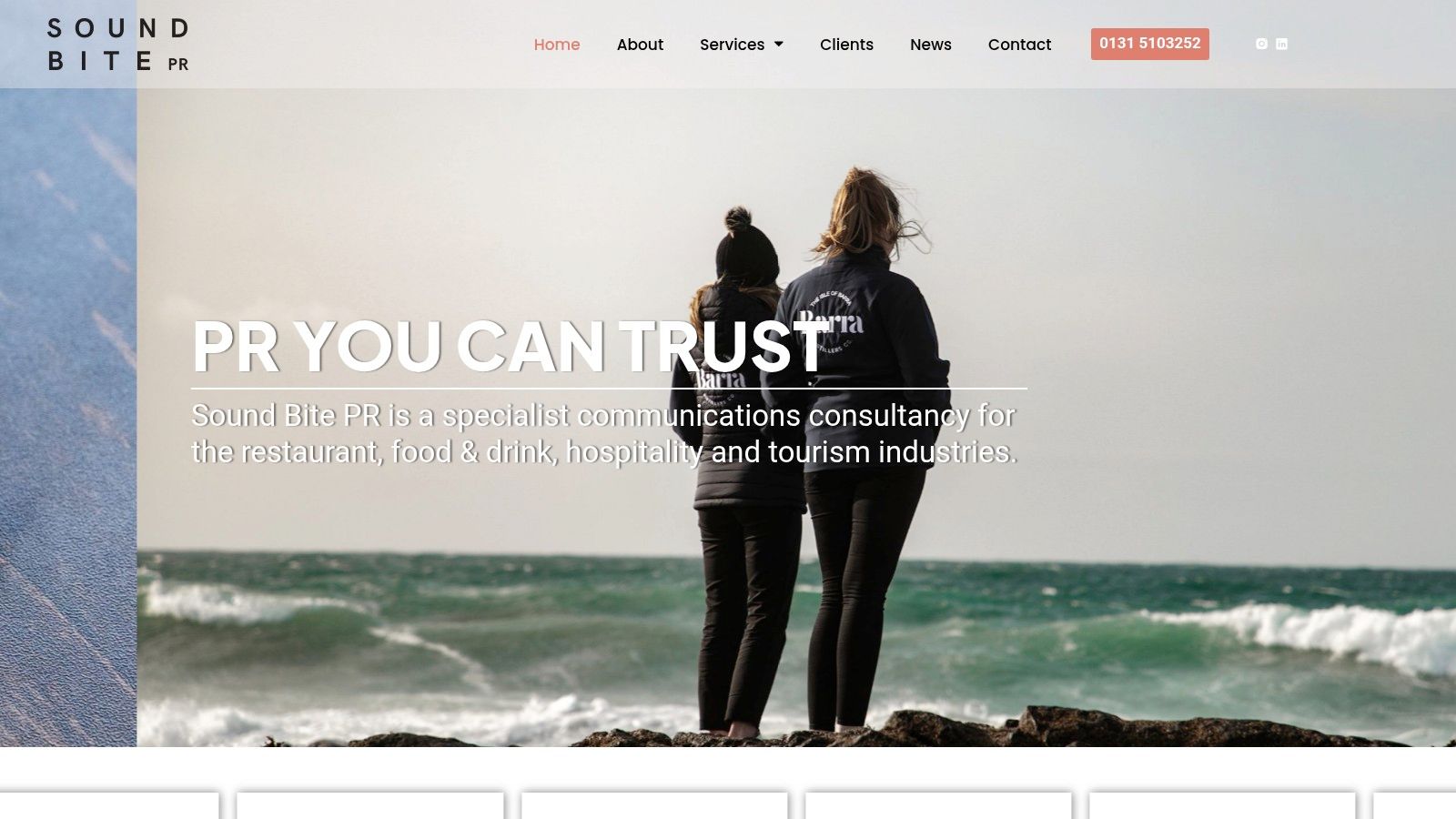 An aerial view of a dramatic Scottish coastline, representing Sound Bite PR's local focus.