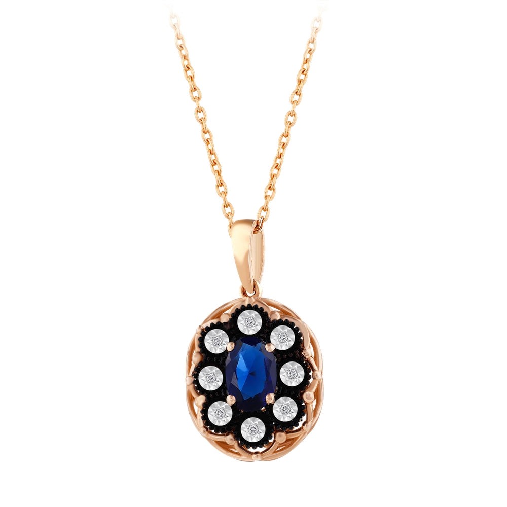 Assos 8 Ayar Pembe Altın Safir Renkli Elmas Kolye