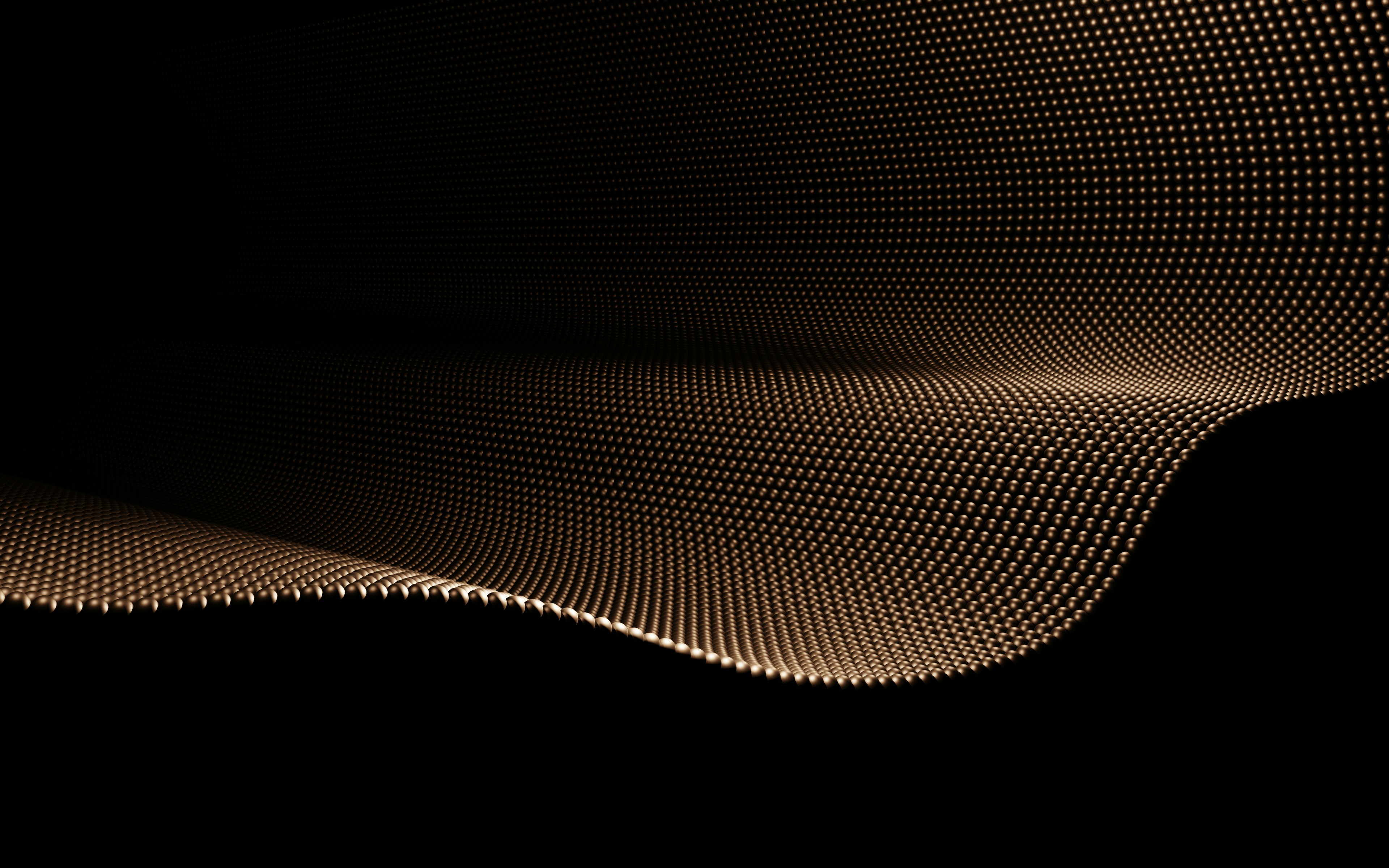 Abstract golden wave pattern on black background.