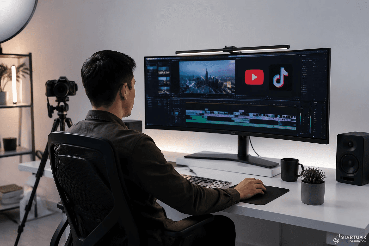 Man editing video for social media - Best AI Tools for Faceless YouTube Videos