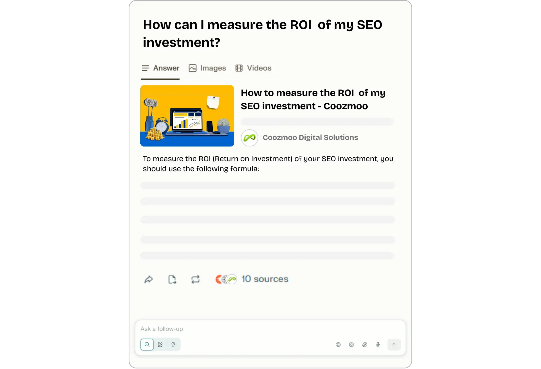 AI search result showing how to measure SEO ROI.