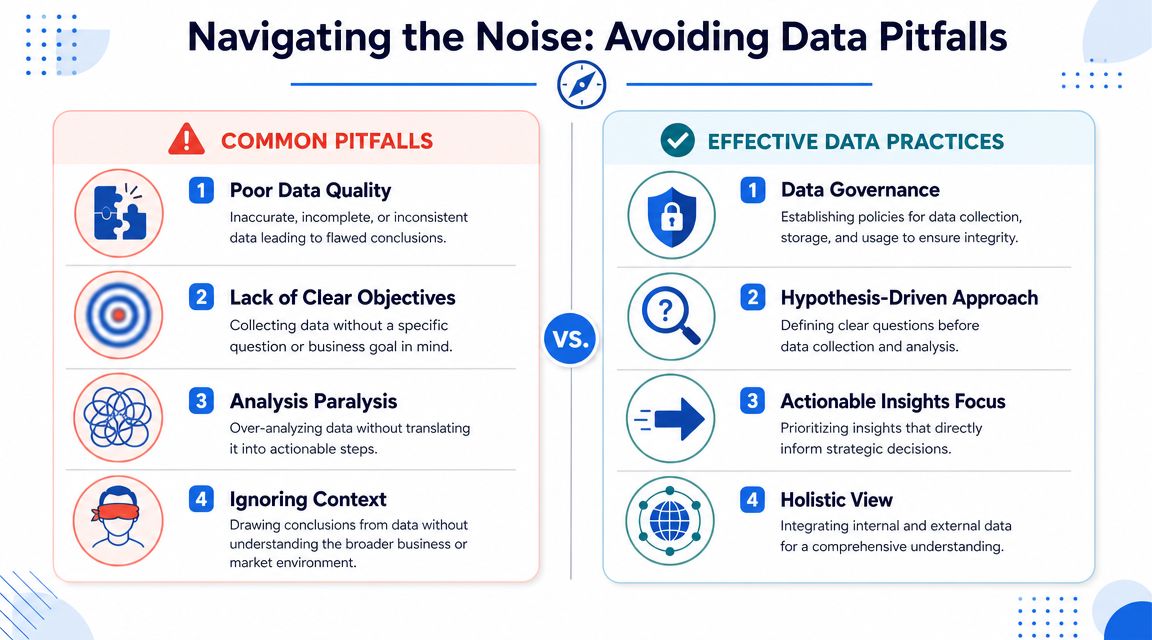 A comparison infographic showing common data pitfalls versus effective data practices for improved decision making.