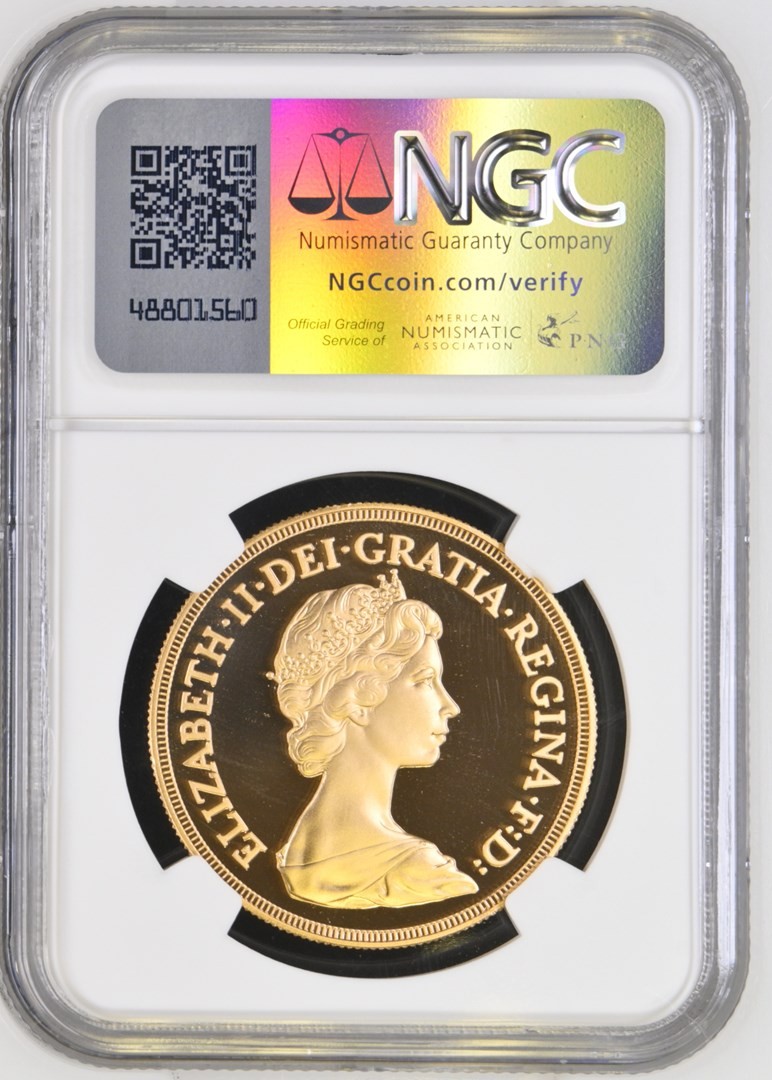 1982 Great Britain five sovereign with the Arnold Machin portrait.