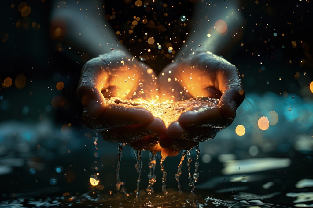 hands holding shining water